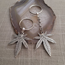 Load image into Gallery viewer, Marijuana Leaf Keychain Key Ring or Zipper Pull, Silver Backpack or Purse Charms