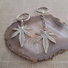 Load image into Gallery viewer, Marijuana Leaf Keychain Key Ring or Zipper Pull, Silver Backpack or Purse Charms