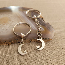 Load image into Gallery viewer, Crescent Moon Keychain Key Ring or Zipper Pull, Silver Backpack or Purse Charms