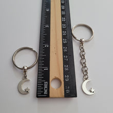 Load image into Gallery viewer, Crescent Moon Keychain Key Ring or Zipper Pull, Silver Backpack or Purse Charms