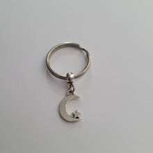 Load image into Gallery viewer, Crescent Moon Keychain Key Ring or Zipper Pull, Silver Backpack or Purse Charms