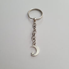 Load image into Gallery viewer, Crescent Moon Keychain Key Ring or Zipper Pull, Silver Backpack or Purse Charms