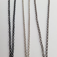 Load image into Gallery viewer, Feather Necklace, Your Choice of Three Rolo Chains Finishes, Mixed Metals, Mens Minimalist Jewelry