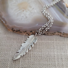 Load image into Gallery viewer, Feather Necklace, Your Choice of Three Rolo Chains Finishes, Mixed Metals, Mens Minimalist Jewelry
