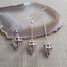 Load image into Gallery viewer, Hollow Diamond Earrings, Your Choice of Three Lengths, Dangle Drop Chain Earrings