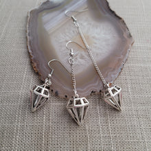 Load image into Gallery viewer, Hollow Diamond Earrings, Your Choice of Three Lengths, Dangle Drop Chain Earrings