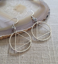 Load image into Gallery viewer, Alcoholics Anonymous Earrings, AA Sobriety Jewelry, Dangle Drop Earrings, Stainless Steel Charms