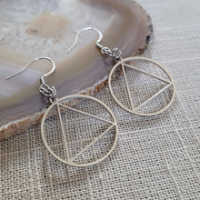 Load image into Gallery viewer, Alcoholics Anonymous Earrings, AA Sobriety Jewelry, Dangle Drop Earrings, Stainless Steel Charms