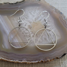 Load image into Gallery viewer, Alcoholics Anonymous Earrings, AA Sobriety Jewelry, Dangle Drop Earrings, Stainless Steel Charms