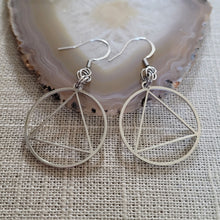 Load image into Gallery viewer, Alcoholics Anonymous Earrings, AA Sobriety Jewelry, Dangle Drop Earrings, Stainless Steel Charms