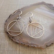 Load image into Gallery viewer, Alcoholics Anonymous Earrings, AA Sobriety Jewelry, Dangle Drop Earrings, Stainless Steel Charms