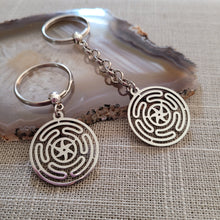 Load image into Gallery viewer, Wheel of Hecate Keychain, Backpack or Purse Charm, Zipper Pull, Stainless Steel Charm
