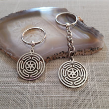 Load image into Gallery viewer, Wheel of Hecate Keychain, Backpack or Purse Charm, Zipper Pull, Stainless Steel Charm