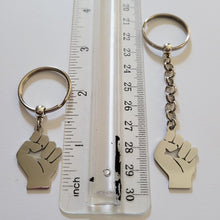 Load image into Gallery viewer, Raised Fist Keychain, Black Power Fist, Backpack or Purse Charm, Zipper Pull, Stainless Steel Charm