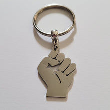Load image into Gallery viewer, Raised Fist Keychain, Black Power Fist, Backpack or Purse Charm, Zipper Pull, Stainless Steel Charm