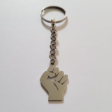 Load image into Gallery viewer, Raised Fist Keychain, Black Power Fist, Backpack or Purse Charm, Zipper Pull, Stainless Steel Charm