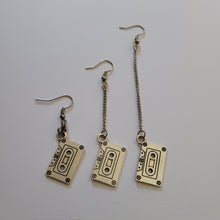 Load image into Gallery viewer, Cassette Tape Earrings, Your Choice of Three Lengths, Dangle Drop Chain Earrings