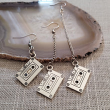 Load image into Gallery viewer, Cassette Tape Earrings, Your Choice of Three Lengths, Dangle Drop Chain Earrings