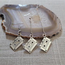 Load image into Gallery viewer, Cassette Tape Earrings, Your Choice of Three Lengths, Dangle Drop Chain Earrings