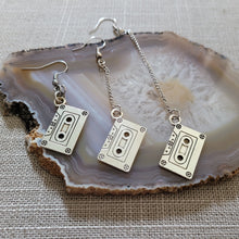Load image into Gallery viewer, Cassette Tape Earrings, Your Choice of Three Lengths, Dangle Drop Chain Earrings