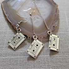 Load image into Gallery viewer, Cassette Tape Earrings, Your Choice of Three Lengths, Dangle Drop Chain Earrings