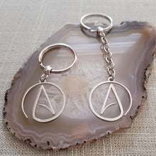 Load image into Gallery viewer, Atheism Keychain, Backpack or Purse Charm, Zipper Pull, Stainless Steel Charm