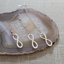 Load image into Gallery viewer, Silver Infinity Earrings Earrings, Your Choice of Three Lengths, Dangle Drop Chain Earrings, 8th Anniversary Gift