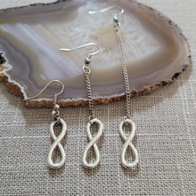 Load image into Gallery viewer, Silver Infinity Earrings Earrings, Your Choice of Three Lengths, Dangle Drop Chain Earrings, 8th Anniversary Gift