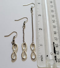 Load image into Gallery viewer, Silver Infinity Earrings Earrings, Your Choice of Three Lengths, Dangle Drop Chain Earrings, 8th Anniversary Gift