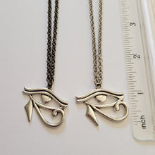 Load image into Gallery viewer, Eye of Ra Necklace, Your Choice of Gunmetal or Silver Rolo Chain, Egyptian Heiroglyphics Jewelry