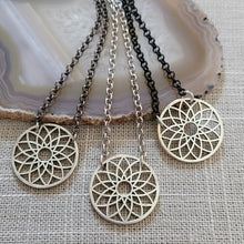 Load image into Gallery viewer, Flower of Life Necklace, Your Choice of 3 Rolo Chains Finishes, Mixed Metal Jewelry