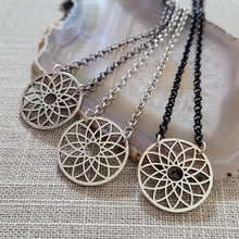 Load image into Gallery viewer, Flower of Life Necklace, Your Choice of 3 Rolo Chains Finishes, Mixed Metal Jewelry