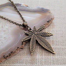 Load image into Gallery viewer, Marijuana Leaf Necklace, Bronze Rolo Chain, Mens Jewelry, Cannabis Pothead Stoner Jewelry
