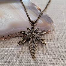 Load image into Gallery viewer, Marijuana Leaf Necklace, Bronze Rolo Chain, Mens Jewelry, Cannabis Pothead Stoner Jewelry