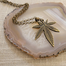 Load image into Gallery viewer, Marijuana Leaf Necklace, Bronze Rolo Chain, Mens Jewelry, Cannabis Pothead Stoner Jewelry
