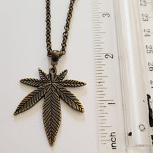 Load image into Gallery viewer, Marijuana Leaf Necklace, Bronze Rolo Chain, Mens Jewelry, Cannabis Pothead Stoner Jewelry