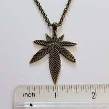 Load image into Gallery viewer, Marijuana Leaf Necklace, Bronze Rolo Chain, Mens Jewelry, Cannabis Pothead Stoner Jewelry