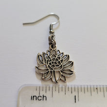 Load image into Gallery viewer, Chrysanthemum Flower Earrings, Your Choice of Three Lengths, Dangle Drop Chain Earrings