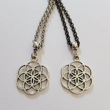 Load image into Gallery viewer, Flower of Life Necklace, Your Choice of Gunmetal or Silver Rolo Chain, Layering Jewelry