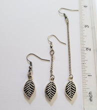 Load image into Gallery viewer, Leaf Earrings, Your Choice of Three Lengths, Dangle Drop Chain Earrings, Plant Mom Jewelry