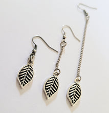Load image into Gallery viewer, Leaf Earrings, Your Choice of Three Lengths, Dangle Drop Chain Earrings, Plant Mom Jewelry