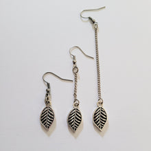 Load image into Gallery viewer, Leaf Earrings, Your Choice of Three Lengths, Dangle Drop Chain Earrings, Plant Mom Jewelry