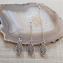 Load image into Gallery viewer, Leaf Earrings, Your Choice of Three Lengths, Dangle Drop Chain Earrings, Plant Mom Jewelry