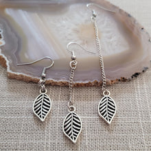Load image into Gallery viewer, Leaf Earrings, Your Choice of Three Lengths, Dangle Drop Chain Earrings, Plant Mom Jewelry