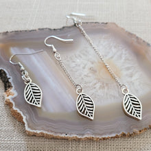 Load image into Gallery viewer, Leaf Earrings, Your Choice of Three Lengths, Dangle Drop Chain Earrings, Plant Mom Jewelry