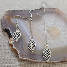 Load image into Gallery viewer, Leaf Earrings, Your Choice of Three Lengths, Dangle Drop Chain Earrings, Plant Mom Jewelry