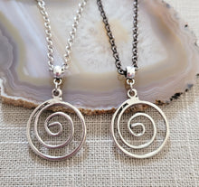 Load image into Gallery viewer, Spiral Necklace, Your Choice of Gunmetal Curb or Silver Rolo Chain, Mens Jewelry