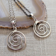 Load image into Gallery viewer, Spiral Necklace, Your Choice of Gunmetal Curb or Silver Rolo Chain, Mens Jewelry