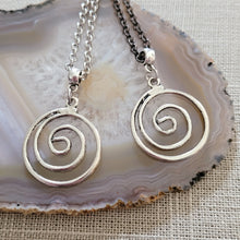 Load image into Gallery viewer, Spiral Necklace, Your Choice of Gunmetal Curb or Silver Rolo Chain, Mens Jewelry