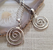 Load image into Gallery viewer, Spiral Necklace, Your Choice of Gunmetal Curb or Silver Rolo Chain, Mens Jewelry